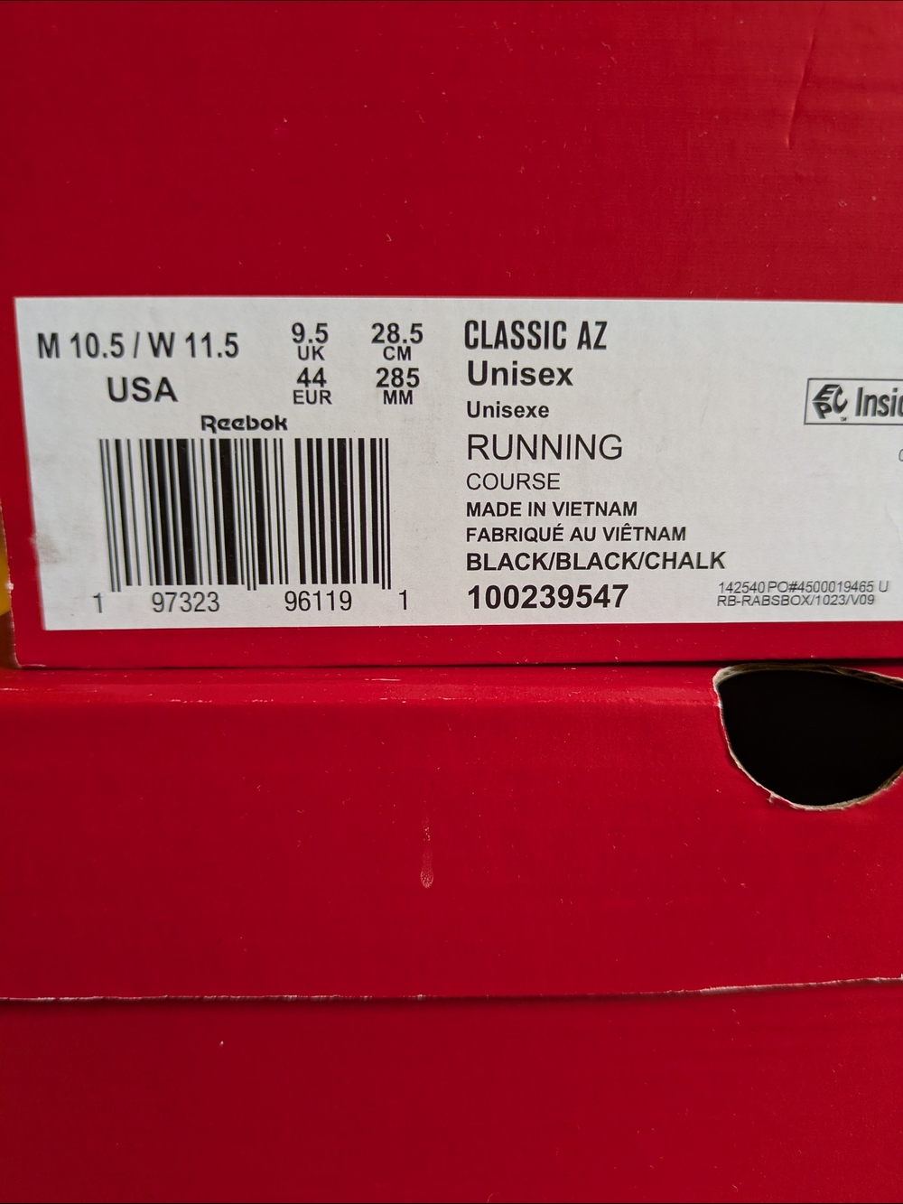 Reebok Classic Running(M 10.5/W 11.5) Black/Chalk - Picture 2 of 2